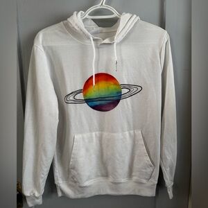 White Hoodie with Rainbow Planet Design